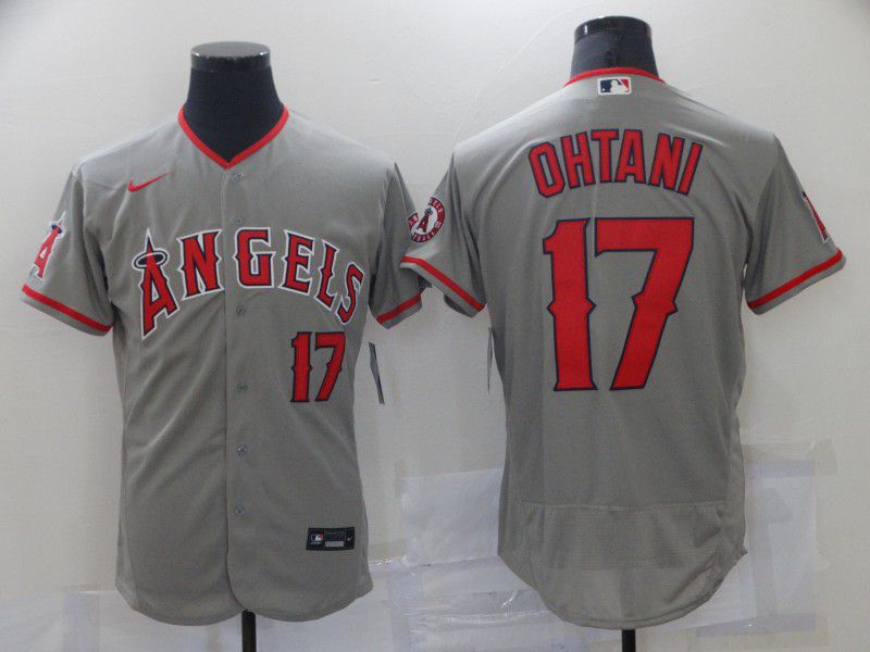 Men Los Angeles Angels #17 Ohtani Grey Elite 2021 Nike MLB Jersey